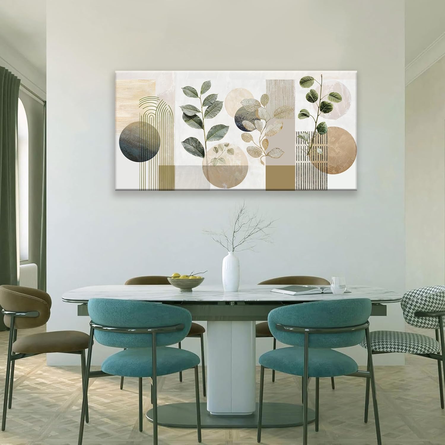 Boho Green Wall Art Mid Century Canvas Wall Art Decor Set Bohemian Abstract Wall Decor Modern