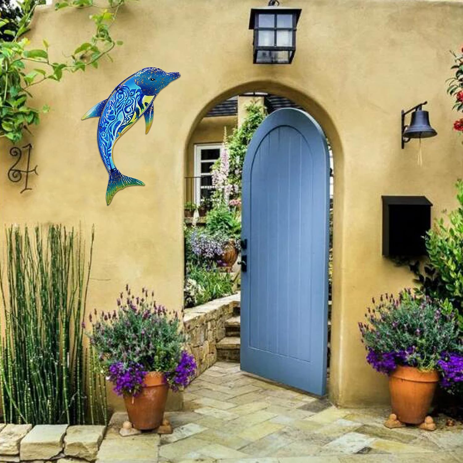 John's Studio Dolphin Wall Decor Outdoor Metal FIsh Sea Hanging Art Glass Sculptures Home Ocean