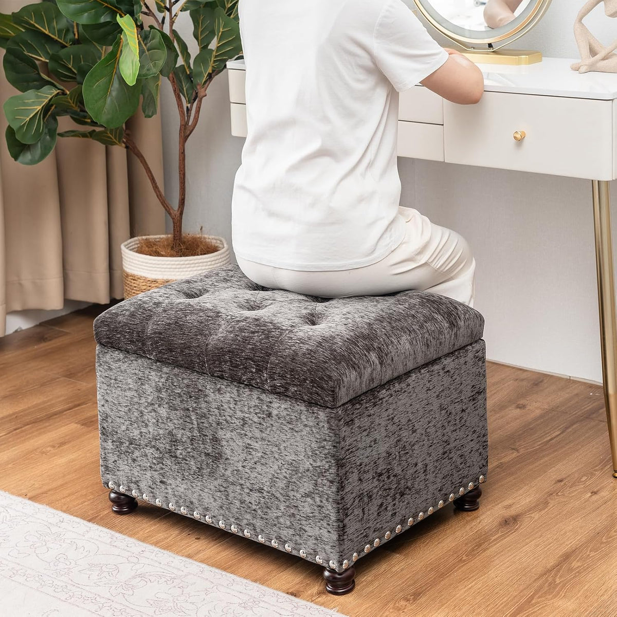 Joveco Storage Ottoman Bench, Rectangle 24" Velvet Foot Rest Stool Square Footstool for Living