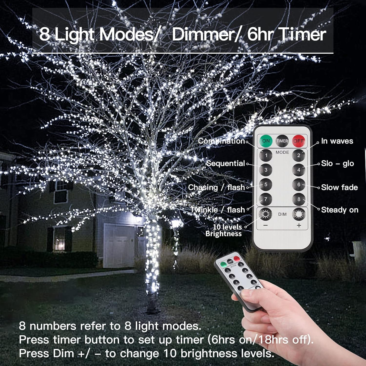 suddus 33ft 100 LED Outdoor String Lights, White Fairy Lights Battery Operated with Remote, Led