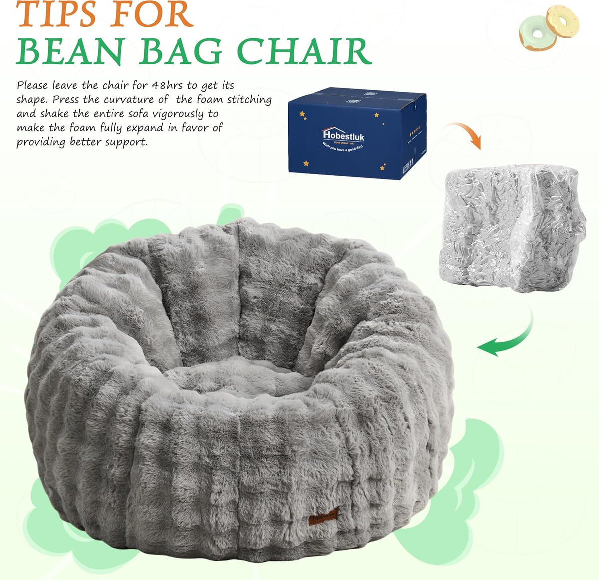 Hobestluk Bean Bag Chair Oversized Bean Bag Chair for Adults Donut-Shaped Large Bean Bag with