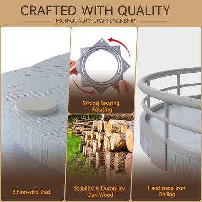 13" Oak Bathroom Vanity Tray Turntable for Perfume Candle, Round Wooden Decorative Tray for Kitchen