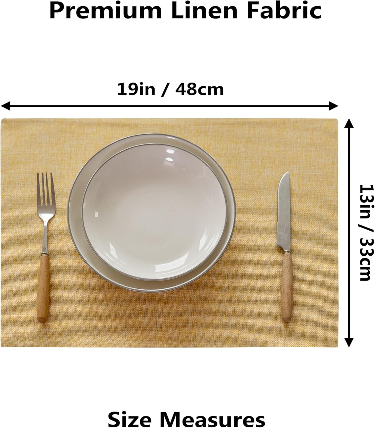 Demetex Yellow Placemats Set of 8 Linen Fabric Placemat Heat Resistant Washable Place Mats for
