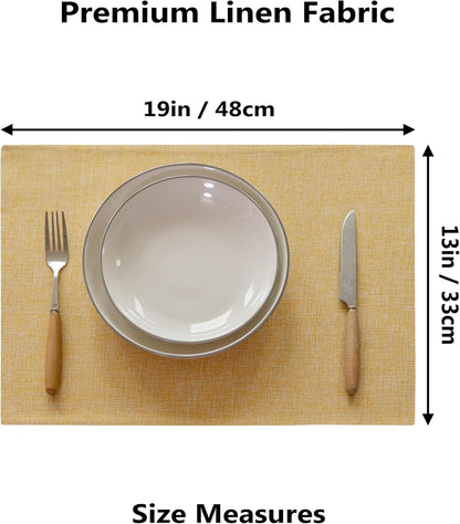 Demetex Yellow Placemats Set of 8 Linen Fabric Placemat Heat Resistant Washable Place Mats for