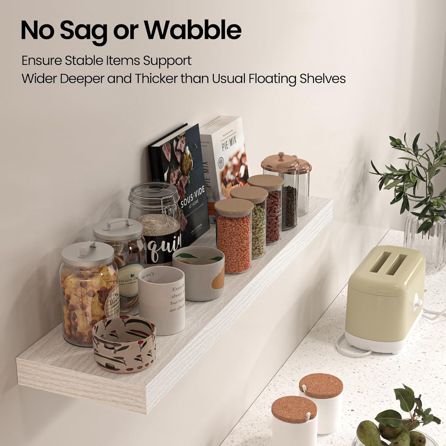 Floating Shelves for Wall, 24" W x 6.7" D x 1.5" H, Wooden Wall Mounted Display Shelves with
