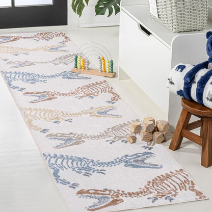 JONATHAN Y Machine-Washable Cream/Multi Runner Rug, 2x8, Kingdarr T-Rex Modern, Casual, Kids &