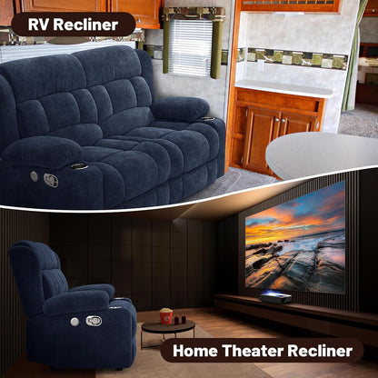 Loveseat Recliner Sofa, 2 Seater Minimalist Style Fabric Manual Pull Tab Reclining Loveseat with