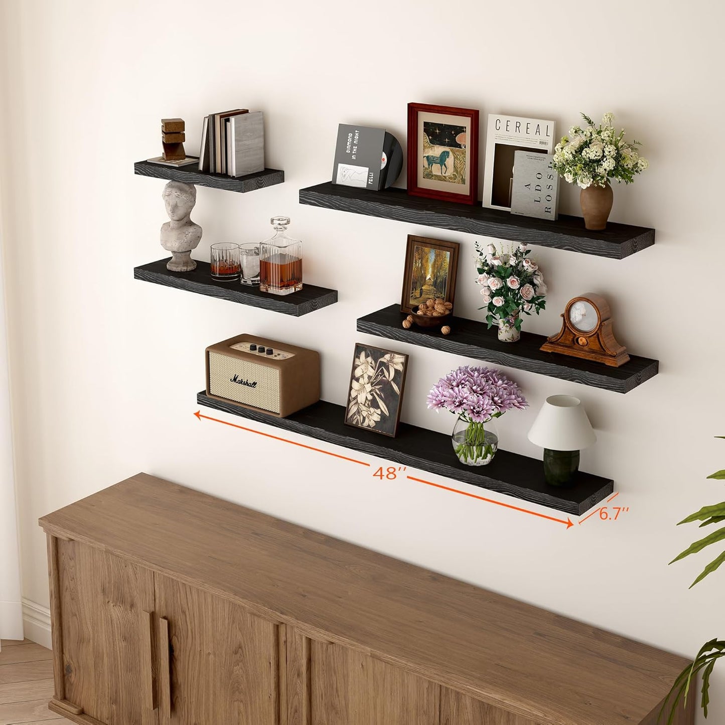 BGMG Wood Floating Shelves 48 inch, Wide Rustic Wooden Wall Shelves for Bathroom Living Room