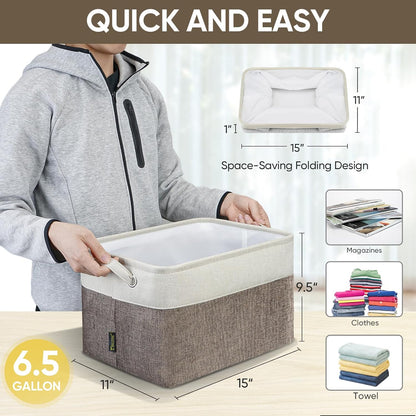 BALEINE 4 Pack Fabric Storage Bins for Shelves, Linen Storage Baskets for Organizing, Decorative