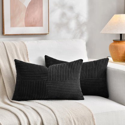 Fancy Homi 2 Packs Black Long Lumbar Decorative Throw Pillow Covers 16x24 Inch for Couch Bed Sofa