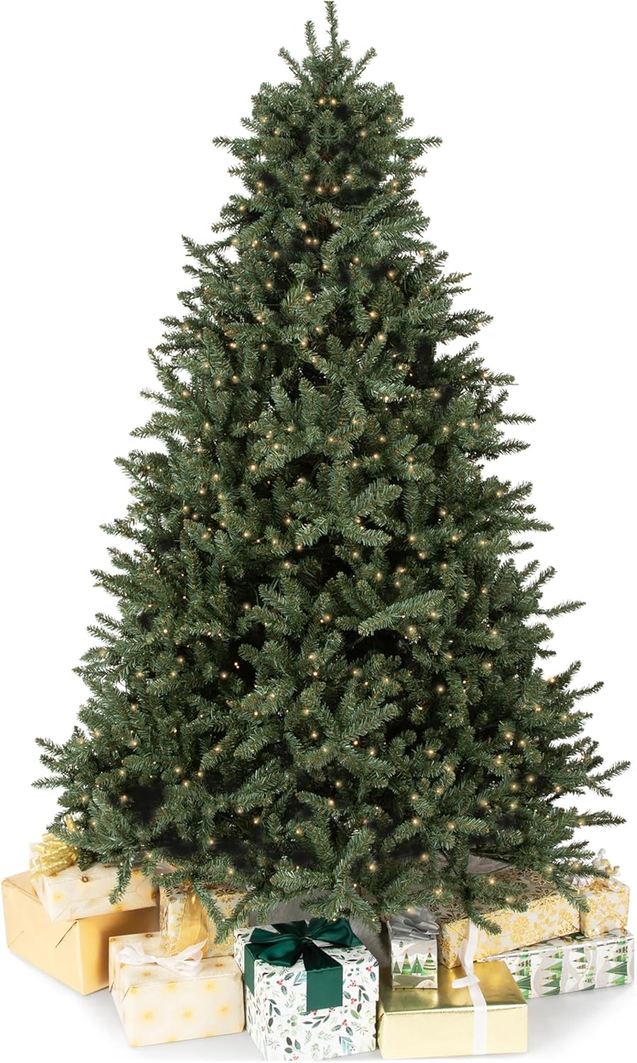 Papyrus 7 ft Pre-Lit Artificial Christmas Tree, Blue Spruce, Warm White Lights, Includes Stand and