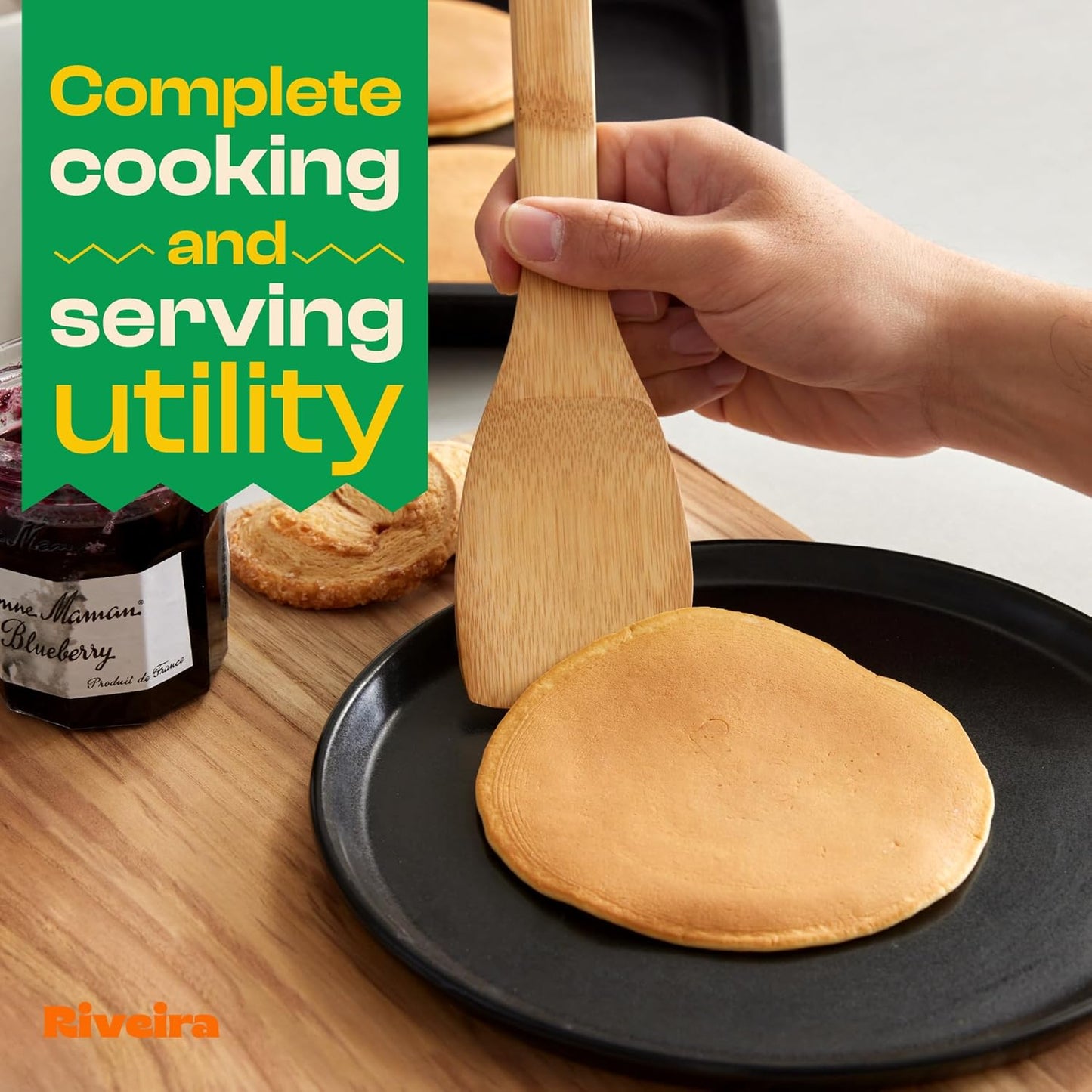Riveira Bamboo Cooking Spoons 6-Piece – Wooden Cooking Utensils Set with Wooden Spoons for Cooking