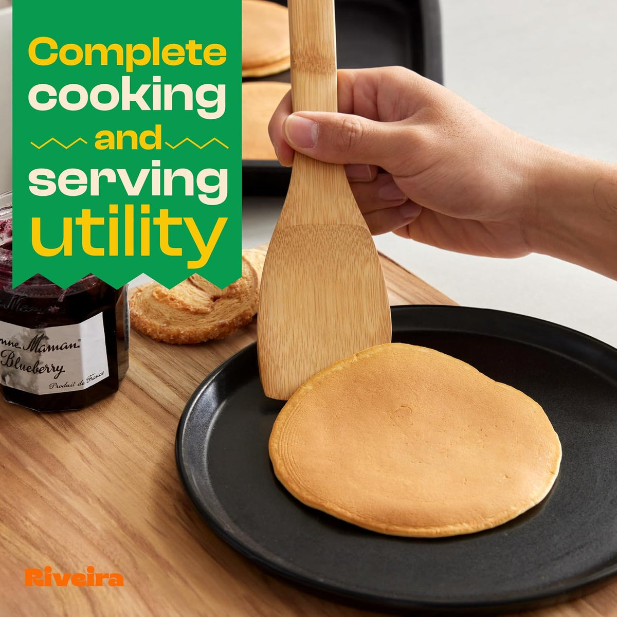 Riveira Bamboo Cooking Spoons 6-Piece – Wooden Cooking Utensils Set with Wooden Spoons for Cooking