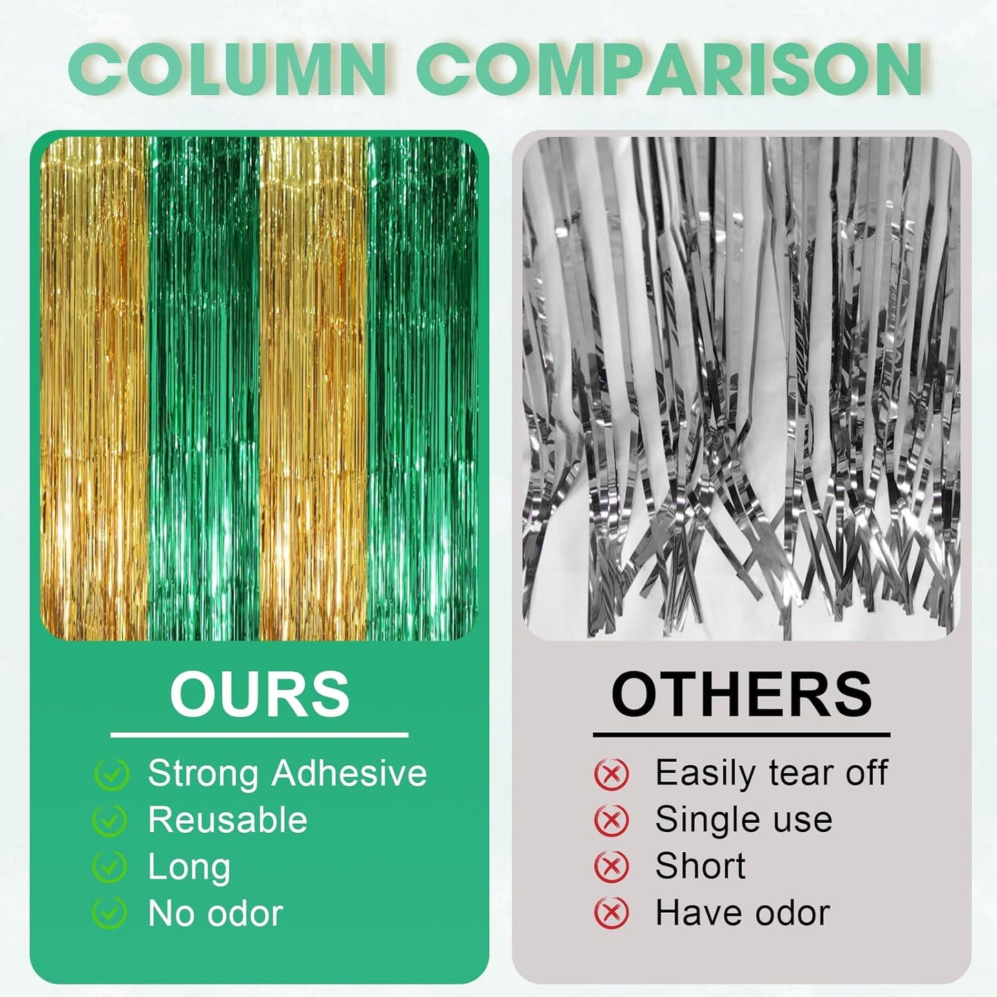 3 Pack 3.3 x 8.2 ft Green and Gold Foil Fringe Backdrop Curtains, Tinsel Streamers Party