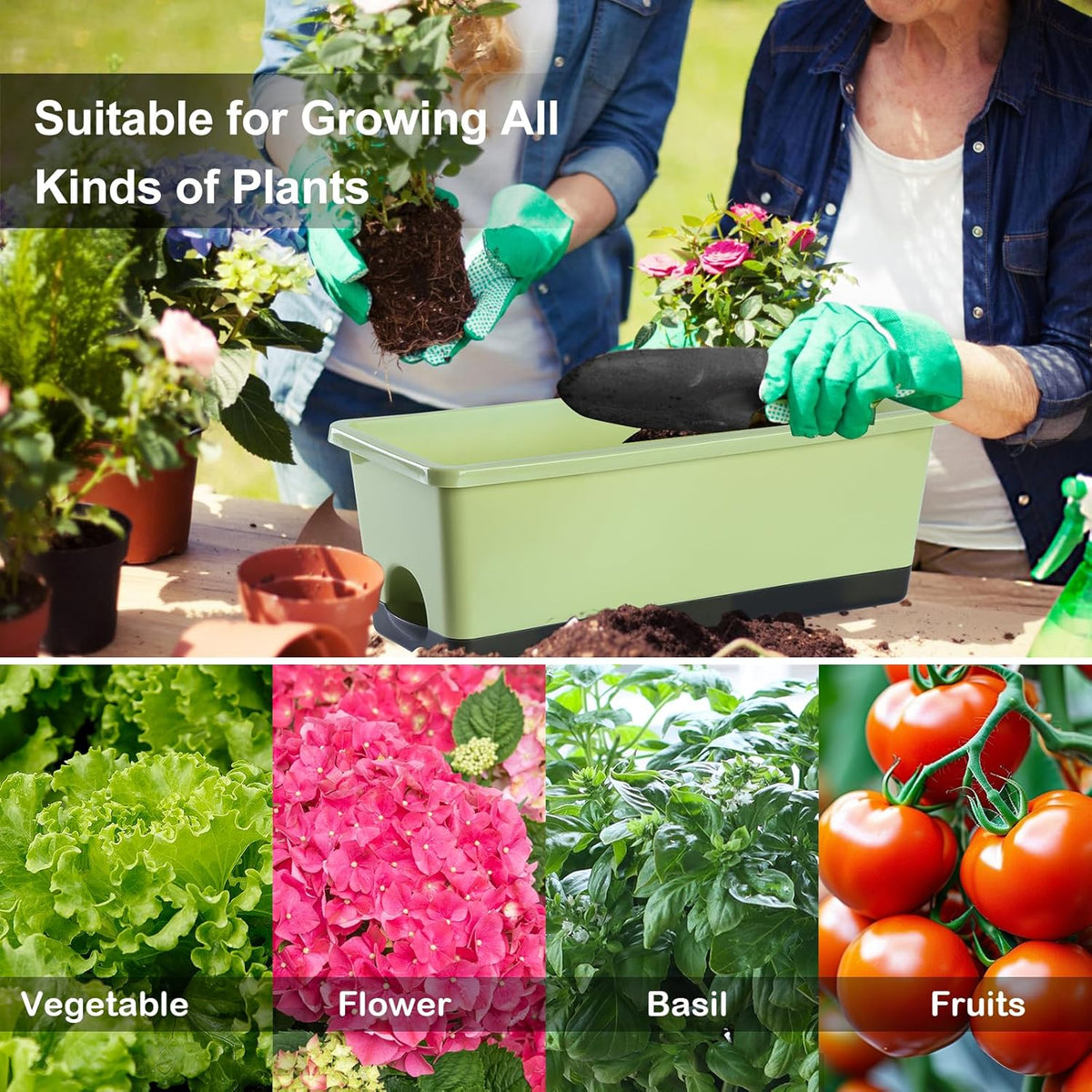 Window Box Planter 8 Pcs, 17 Inches Rectangle Flower Pots with Drainage Holes and Trays, Vegetable