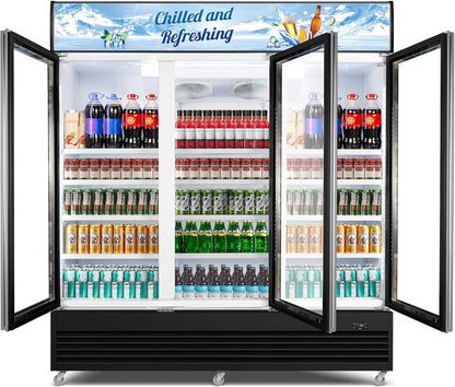 Commercial Beverage Refrigerator, 75" W 60 Cu. Ft. Commercial Drink Fridge, Display Refrigerator