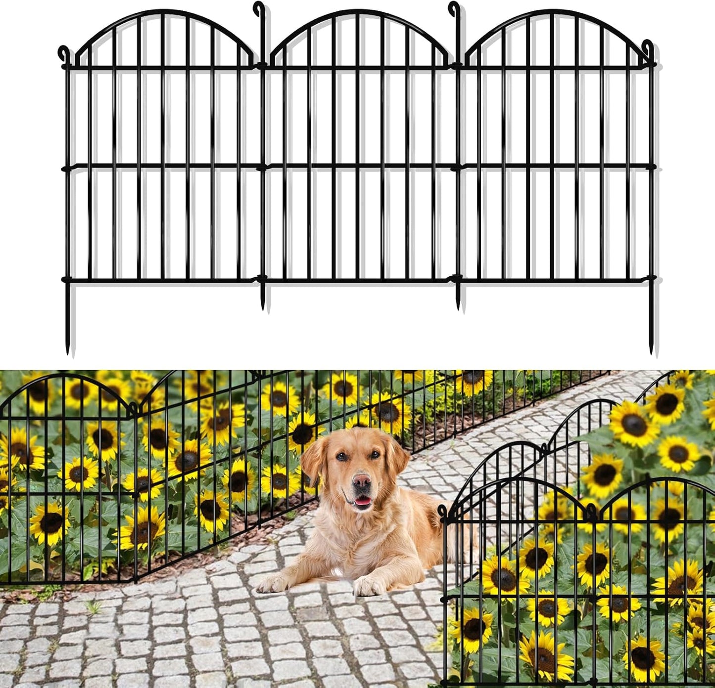 15 Panels Decorative Garden Fence, 15.94ft x 23in Animal Barrier Fencing Arched Rustproof Metal