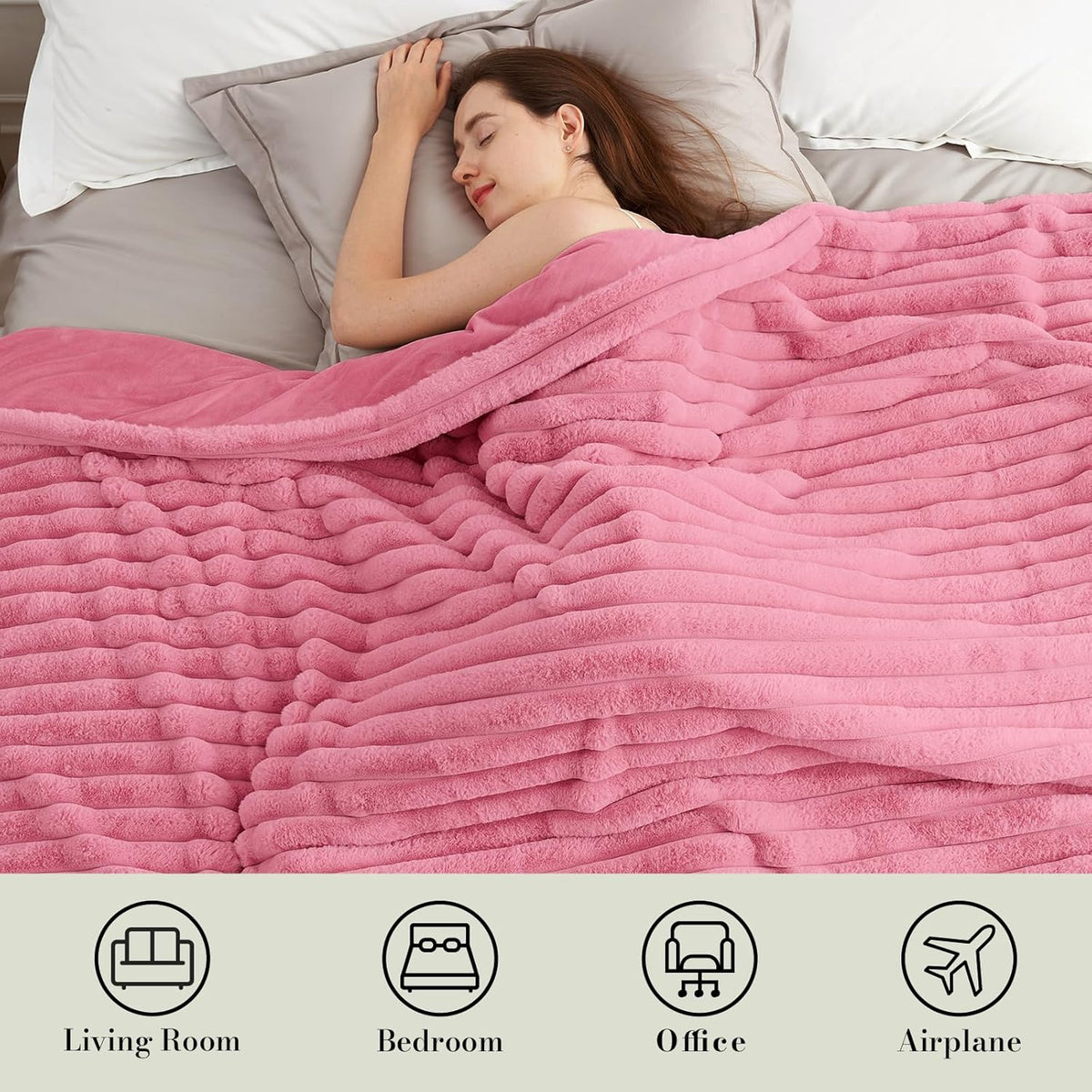 Amélie Home Faux Fur Throw Blanket for Couch, Cozy Fuzzy Fluffy Fur Luxurious Soft Striped Plush