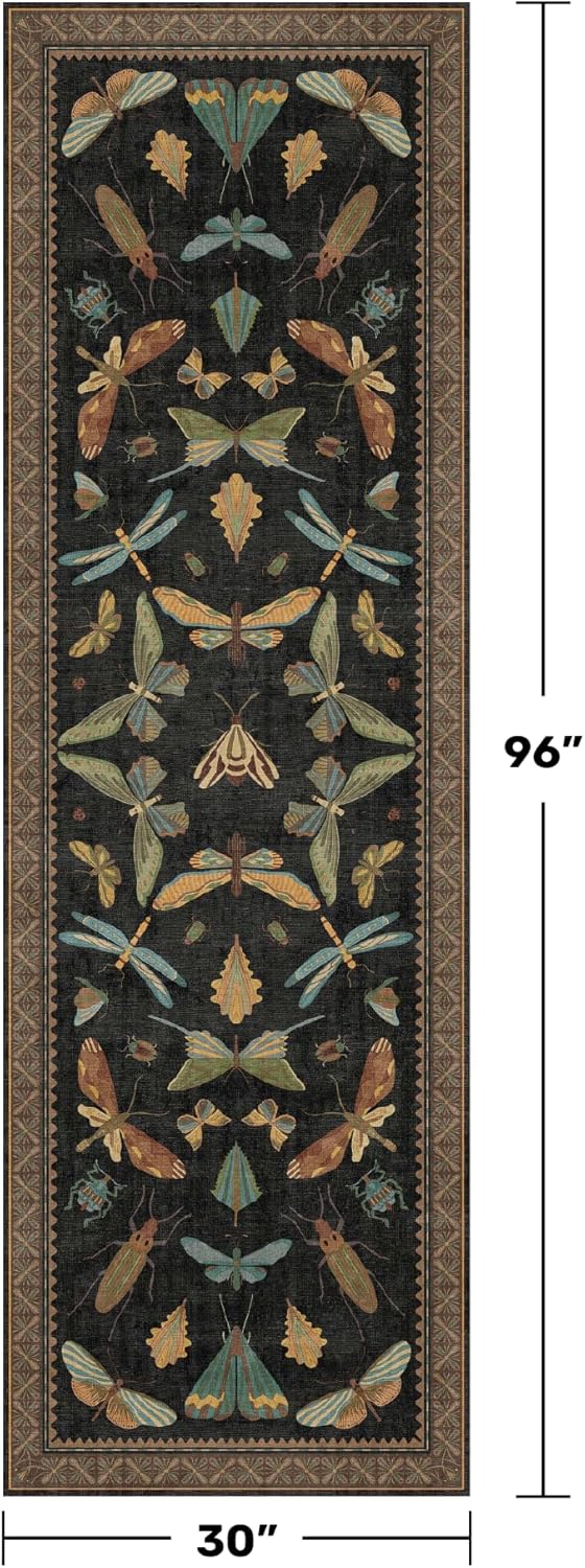 Black Insect 2'6"x8' Washable Non Slip Runner Rugs for Hallways, Non Skid Stain Resistant Rug
