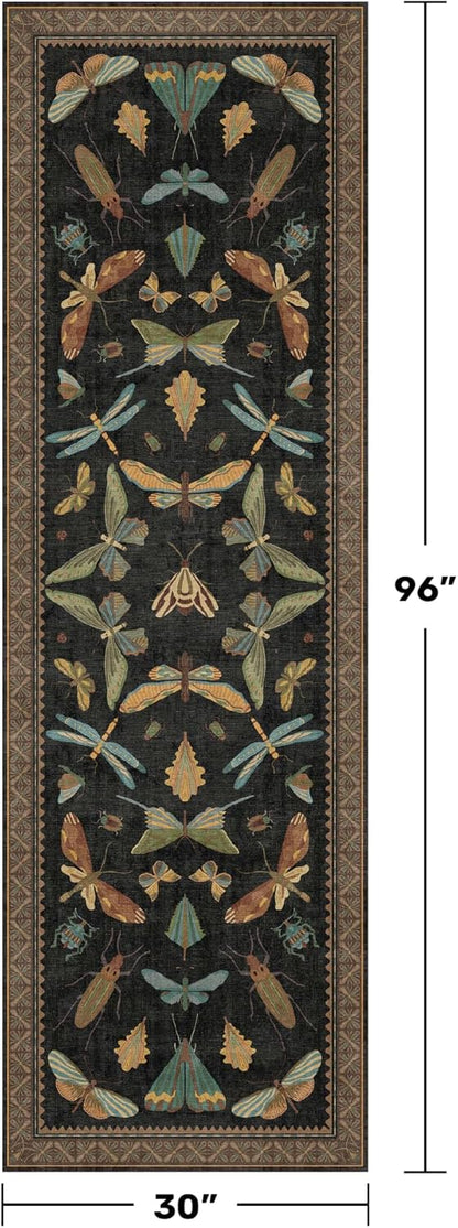 Black Insect 2'6"x8' Washable Non Slip Runner Rugs for Hallways, Non Skid Stain Resistant Rug
