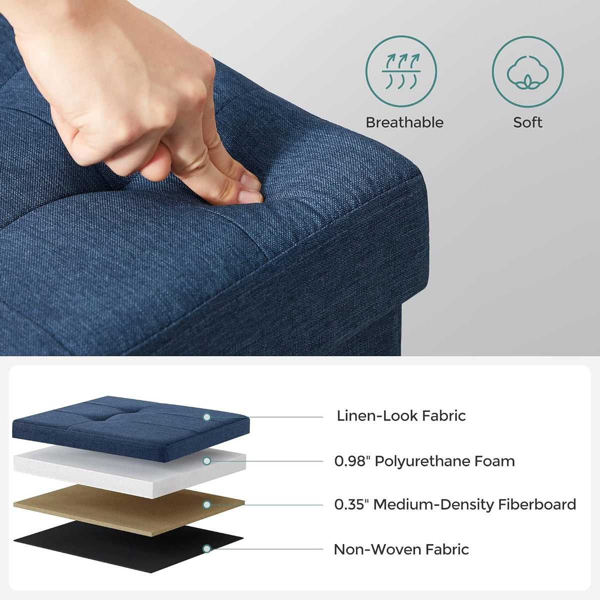 SONGMICS MAZIE Collection - 30 Inches Folding Storage Ottoman Bench, Ottoman Foot Rest, End of Bed