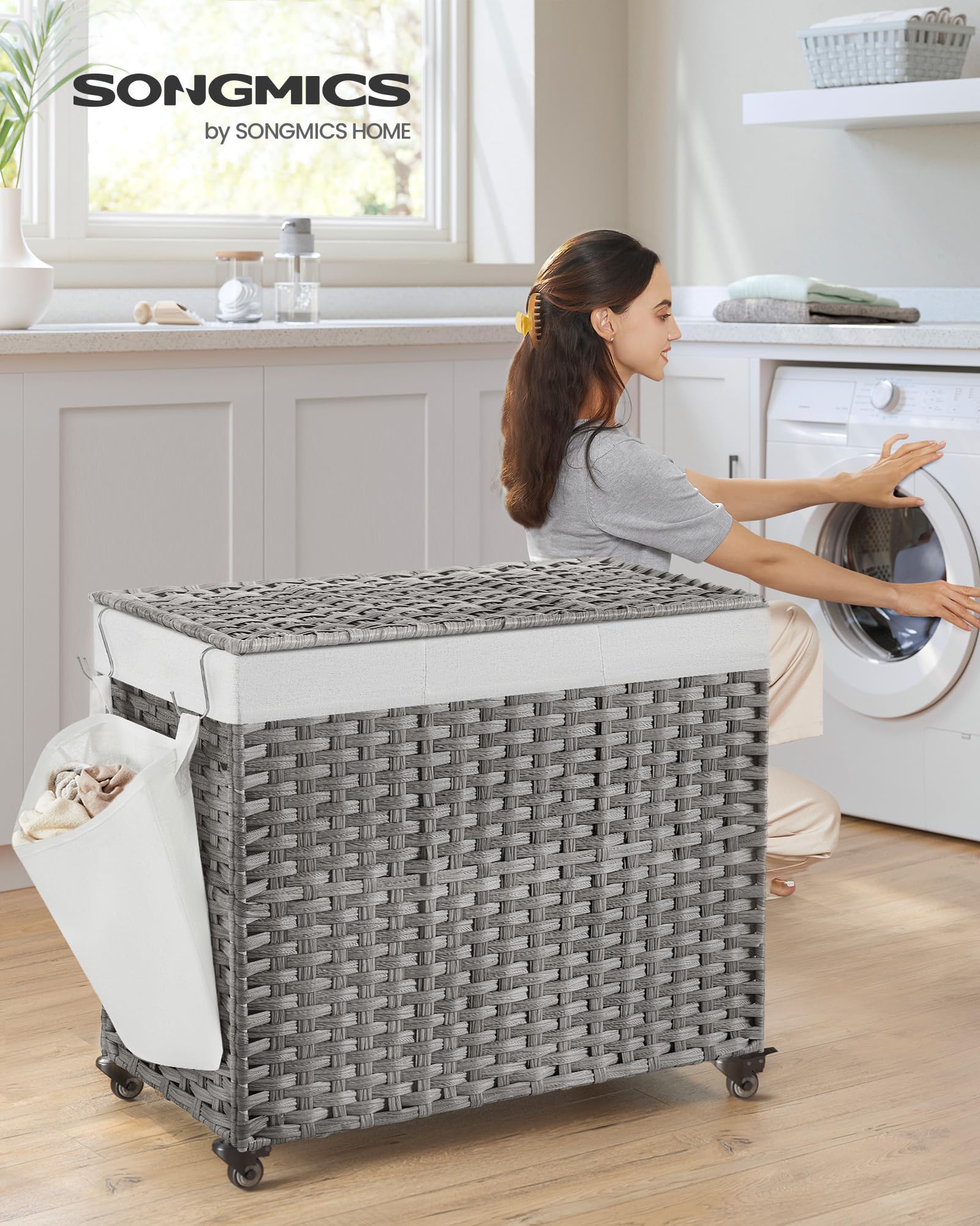 SONGMICS Laundry Hamper with Lid, 42.3 Gallons (160 L), Rolling Laundry Basket with Wheels