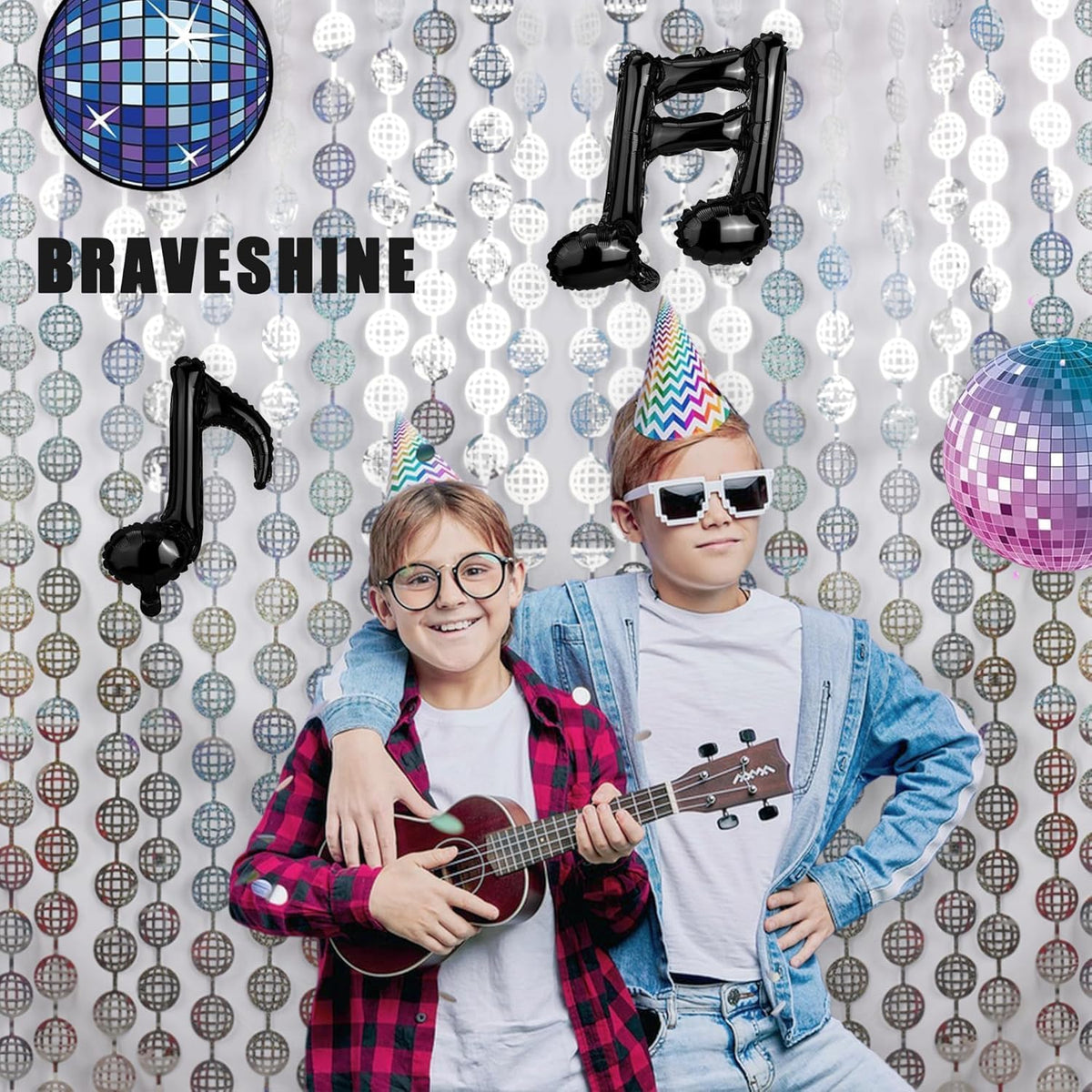 BRAVESHINE Hanging Balls Party Streamers Backdrop - 2 Pack Silver Tinsel Foil Curtain Photo Fringe