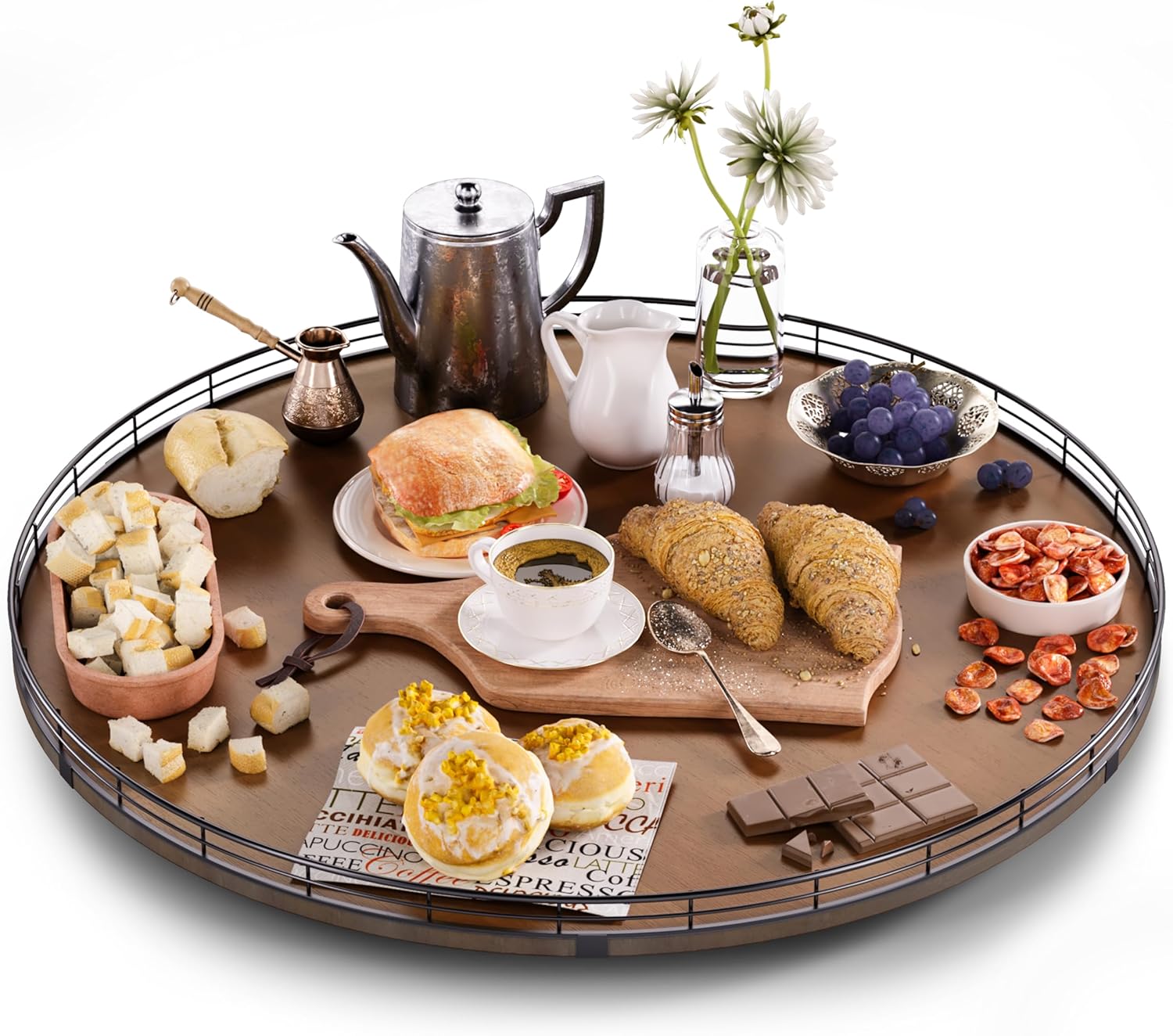 Farmhouse Oak 24" Lazy Susan Turntable Organizer for Cabinet, Round Wooden Lazy Susan Organization