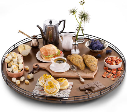 Farmhouse Oak 24" Lazy Susan Turntable Organizer for Cabinet, Round Wooden Lazy Susan Organization