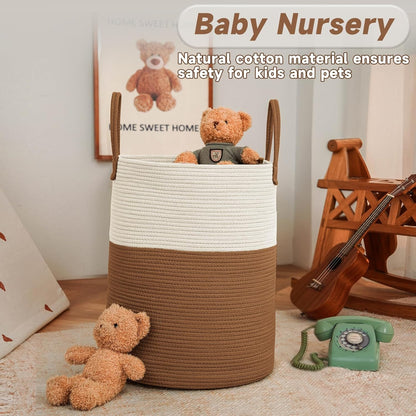 Large Woven Laundry Basket Hamper,100L Cotton Rope Storage Bin for Blankets,Toys and