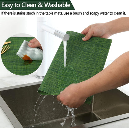 Green Christmas Placemats Set of 4 - Wipe Clean Vinyl Placemats - Washable Heat Resistant PVC