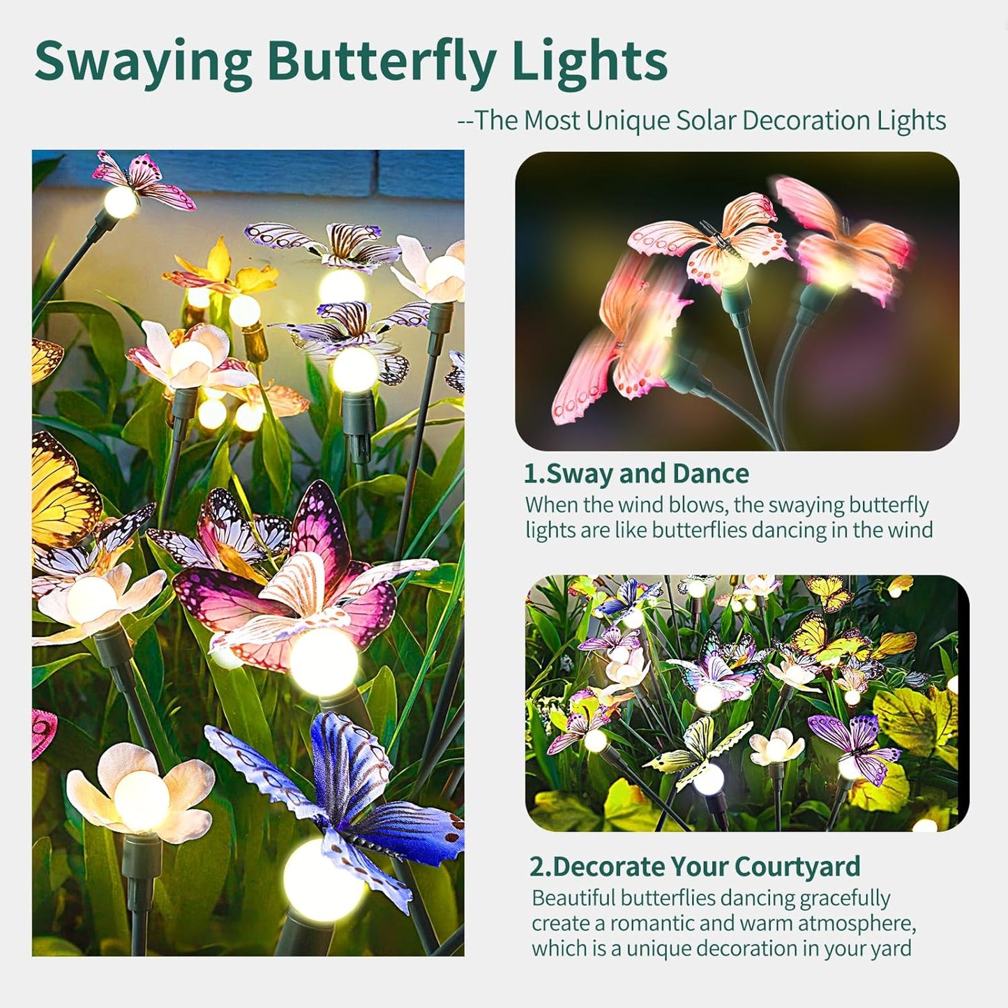 Solar Garden Lights,2packs-16LED,Outdoor Solar Powered Decor for Yard, Patio, Pathway, IP65