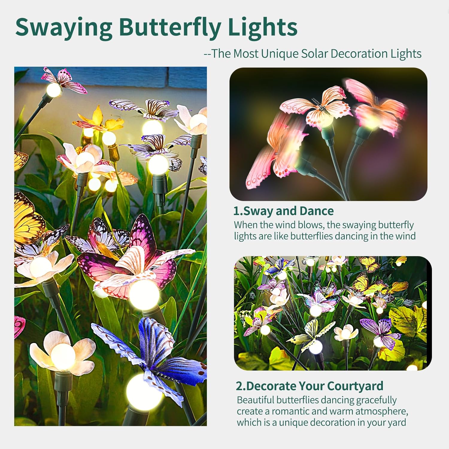 Solar Garden Lights,2packs-16LED,Outdoor Solar Powered Decor for Yard, Patio, Pathway, IP65