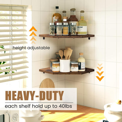 Corner Shelf Wall Mount, Floating Corner Shelves, Set of 4 Corner Wall Shelf Organizer, Rustic Wood