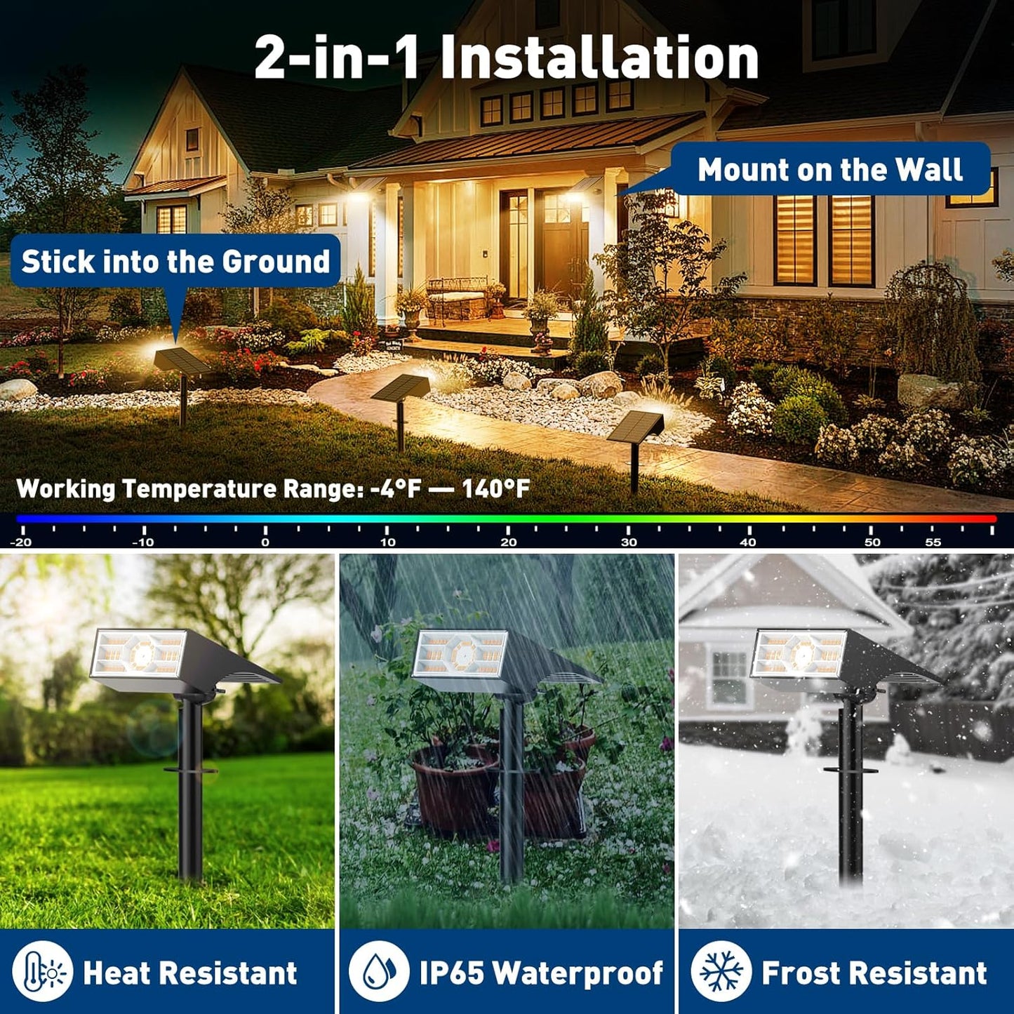Solar Spot Lights Outdoor, 6 Pack Outdoor Solar Lights for Yard Waterproof, 4 Lighting Modes Solar