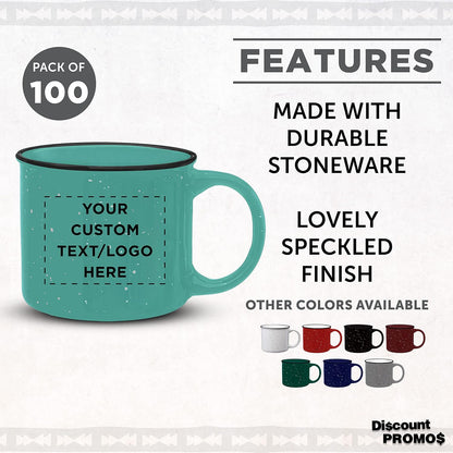 DISCOUNT PROMOS Custom Ceramic Campfire Coffee Mugs 13 oz. Set of 100, Personalized Bulk Pack