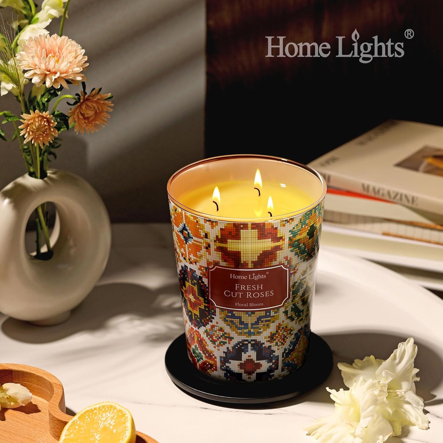 HomeLights 3-Wick Candles for Home Scented - 34oz Soy Wax Blend Candle Long-Lasting Fragrance