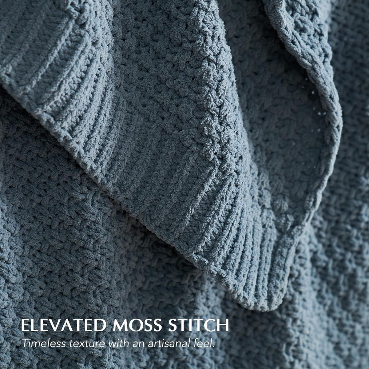 Chunky Chenille Knit Throw Blanket for Couch, Soft Luxurious Moss Stitch Blankets for Bed, Cozy