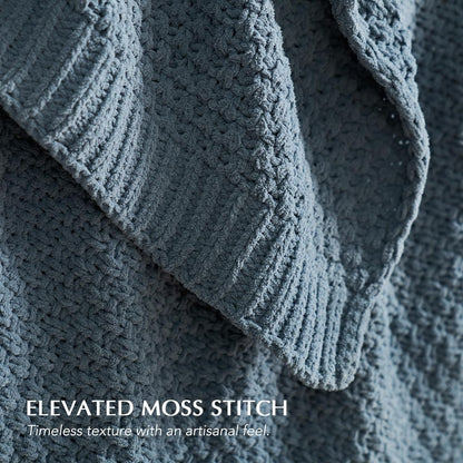 Chunky Chenille Knit Throw Blanket for Couch, Soft Luxurious Moss Stitch Blankets for Bed, Cozy