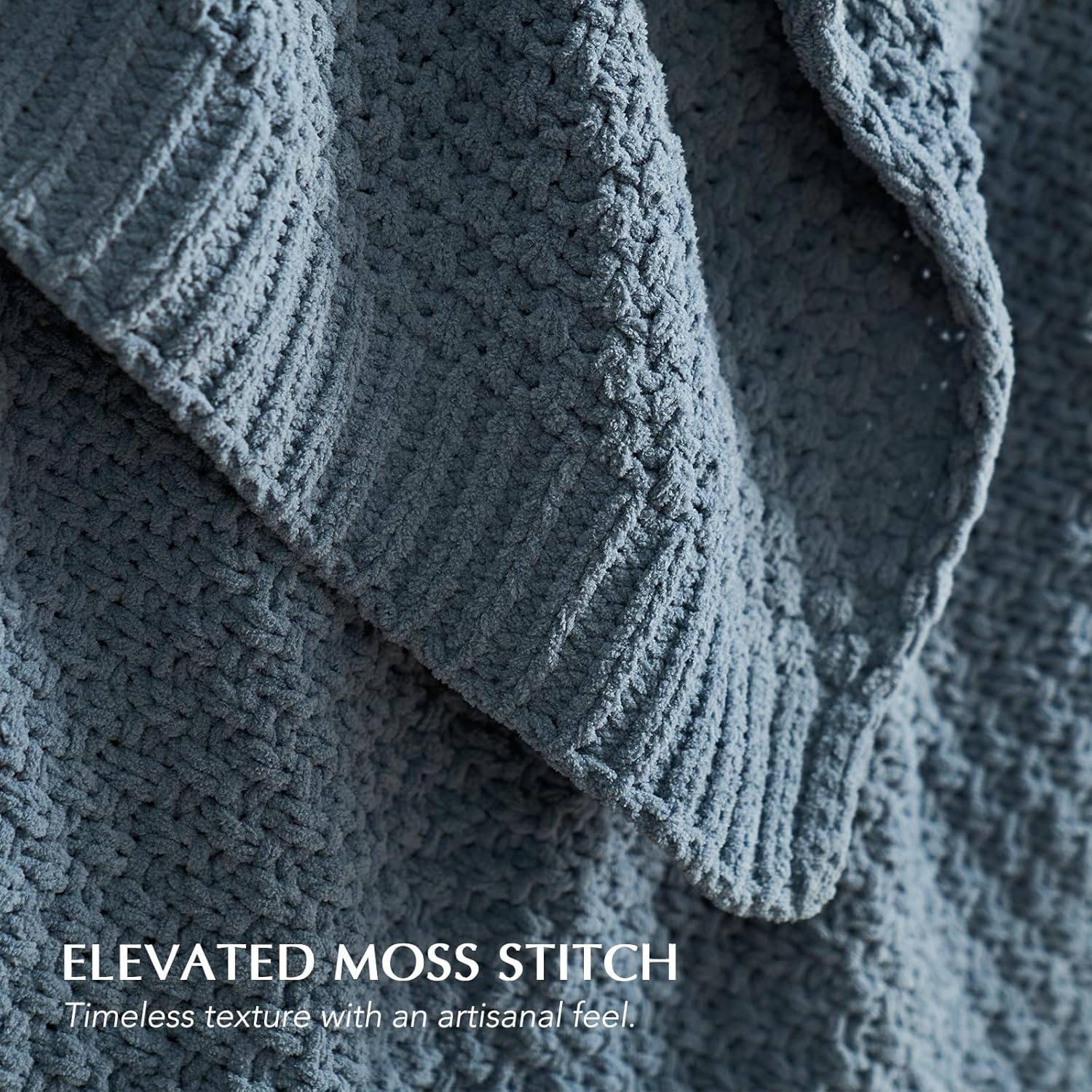 Chunky Chenille Knit Throw Blanket for Couch, Soft Luxurious Moss Stitch Blankets for Bed, Cozy