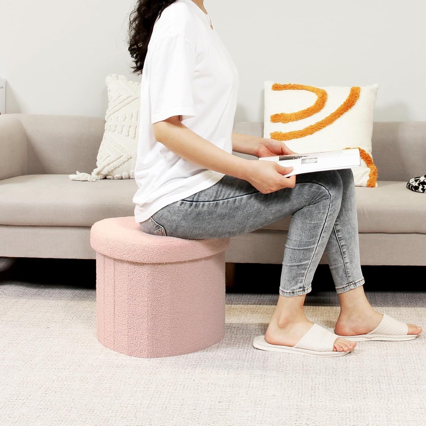 B FSOBEIIALEO Storage Ottoman Cube, Heart Shaped Ottomans with Storage Foot Stool Footrest for