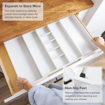 Adjustable Kitchen Drawer Organizer for Utensils and Junk, Food-Safe Contract Grade with 100%