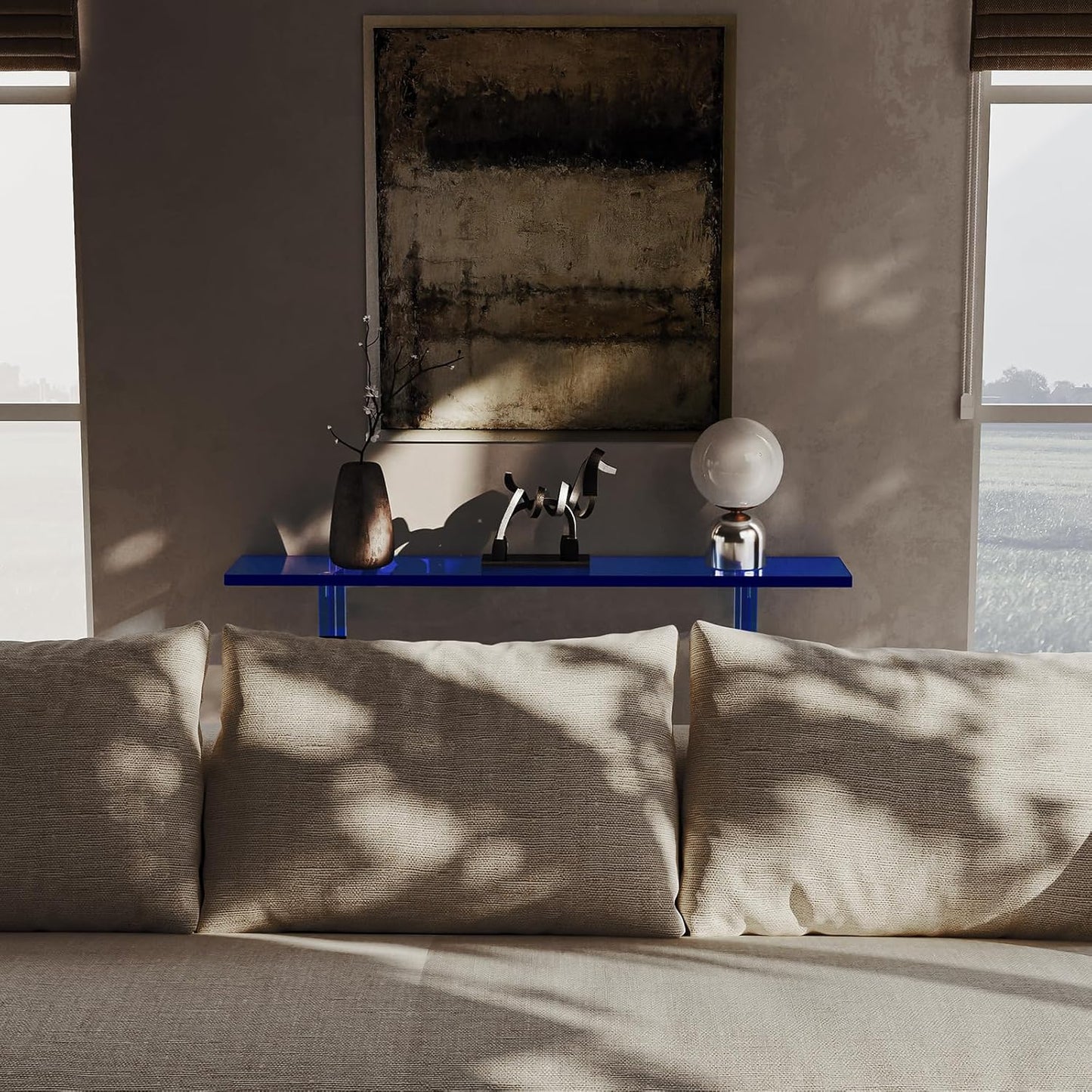 HMYHUM Narrow Acrylic Console Table, with Transparent Gradient Blue Square Legs, 7.6" Width, 2-Tier
