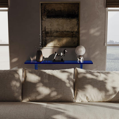HMYHUM Narrow Acrylic Console Table, with Transparent Gradient Blue Square Legs, 7.6" Width, 2-Tier