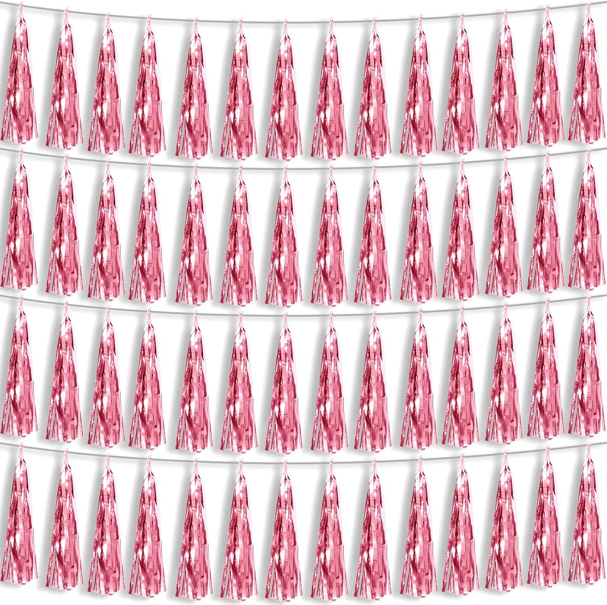 4P Light Pink Foil Fringe Metallic Tassel Streamers Banner Tassel Garland for Parade Floats