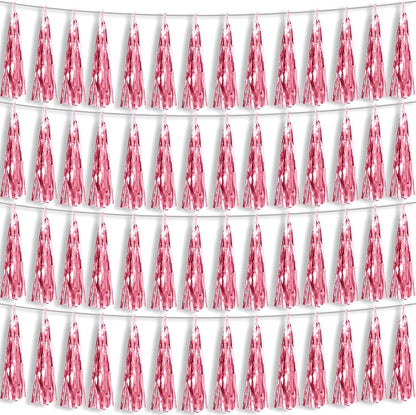 4P Light Pink Foil Fringe Metallic Tassel Streamers Banner Tassel Garland for Parade Floats