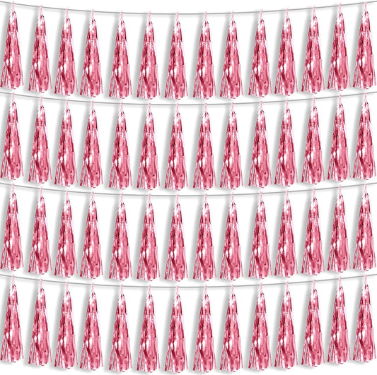 4P Light Pink Foil Fringe Metallic Tassel Streamers Banner Tassel Garland for Parade Floats