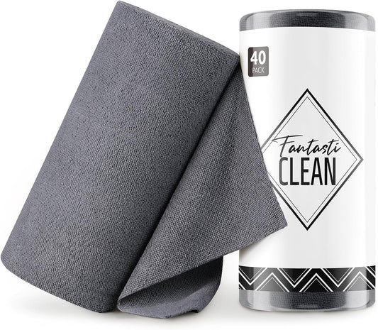 Fantasticlean Microfiber Cleaning Cloth Roll -40 Pack, Tear Away Microfiber Towels, 12" x 12"