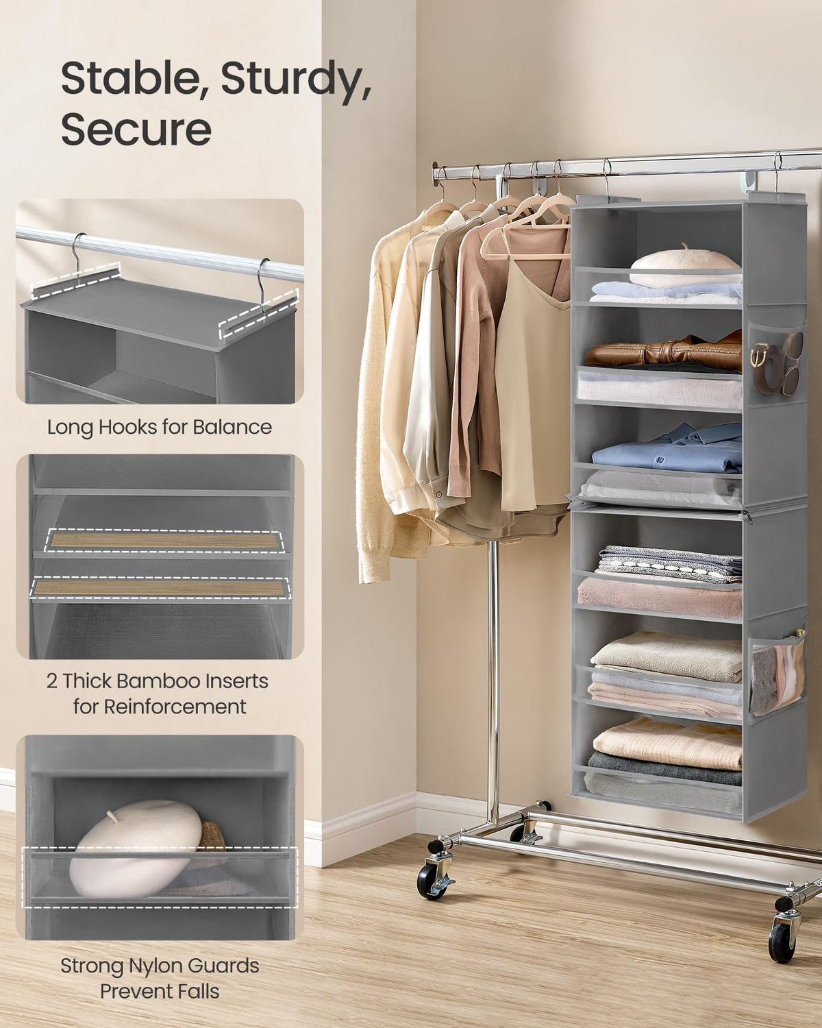 SONGMICS Widended Hanging Closet Organizer and Storage, 6-Tier, Separable