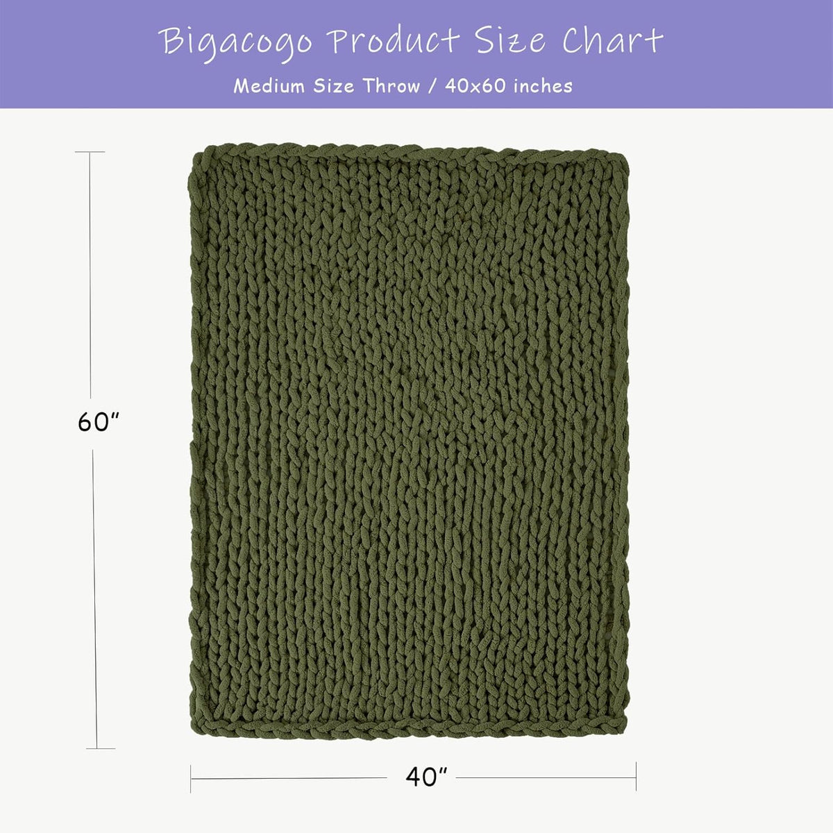 Bigacogo Chunky Knit Throw Blanket for Couch, 40x60 inches, 100% Hand Knitted with Thick Jumbo